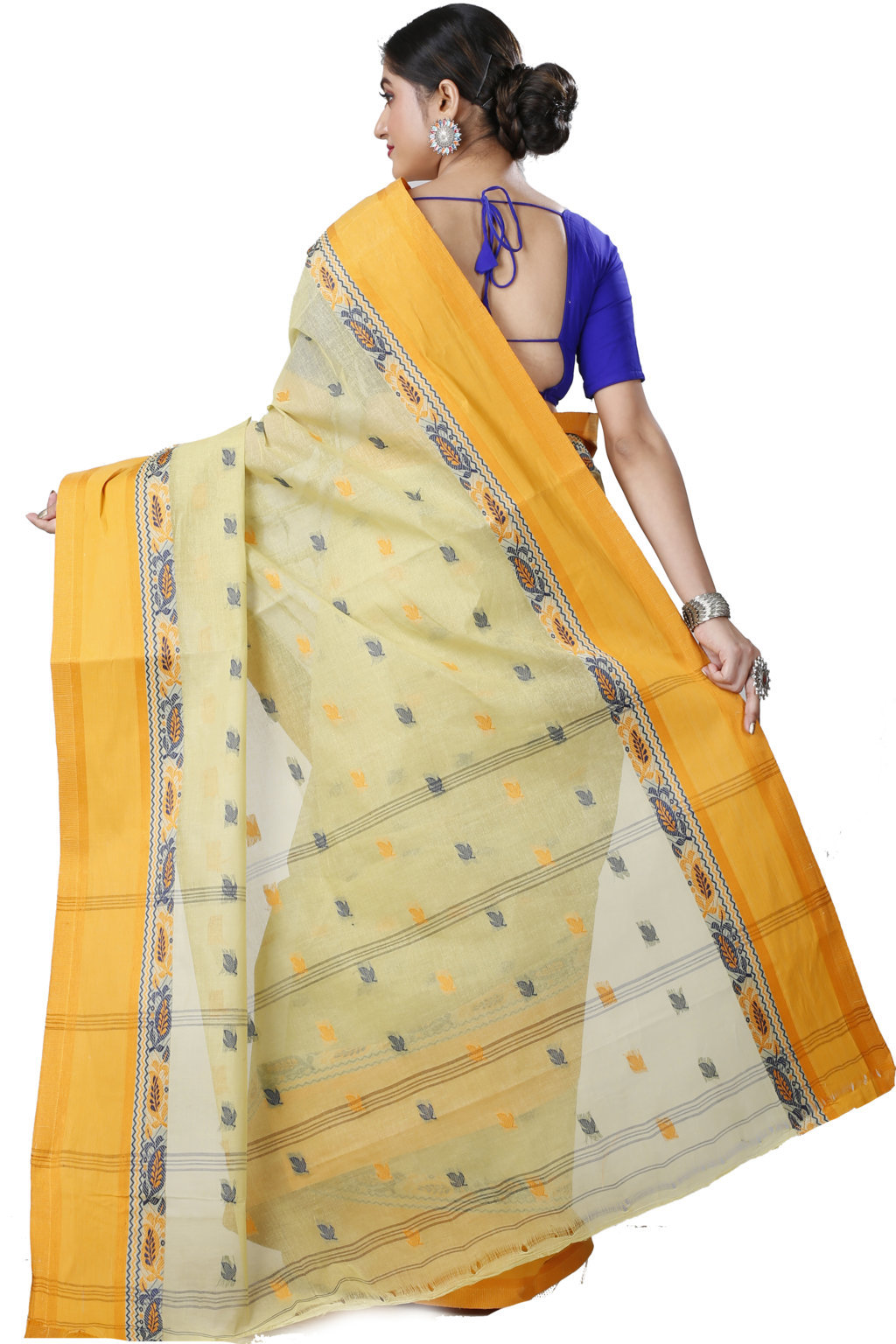 Light Yellow Pure Cotton Provati Tant Saree (1074)
